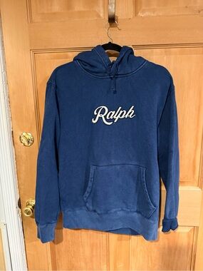 Navy Script Logo Hoodie - Men's Casual Pullover size M